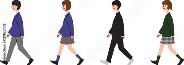 Obraz 歩く男子高生と女子高生たち
