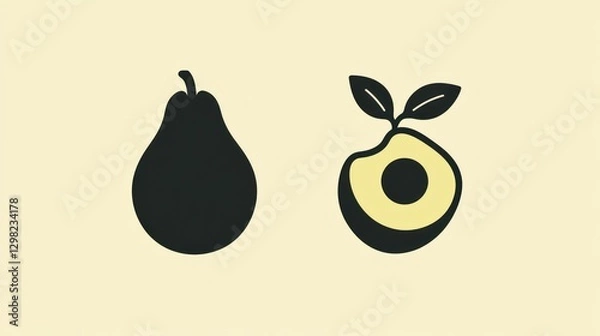 Obraz Pear and Avocado on a Beige Surface, for healthy food products and backgrounds