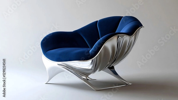 Fototapeta Elegant peacock blue chair exudes modern sophistication with its rare titanium frame, expressing unique style