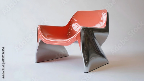 Fototapeta Sleek titanium chair with modern edge, coral color on white background showcasing innovative design and futuristic style brings feeling of cutting edge creativity