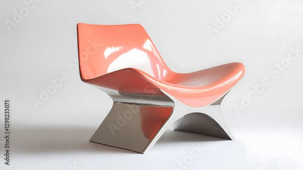 Fototapeta Sleek coral chair with titanium base evokes modern edge and sophistication, radiating elegance with its smooth curves against white backdrop