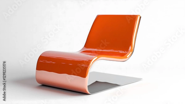 Fototapeta Sleek titanium chair casting modern edge, bathed in vibrant coral hue on pristine white backdrop, radiating sophisticated minimalism