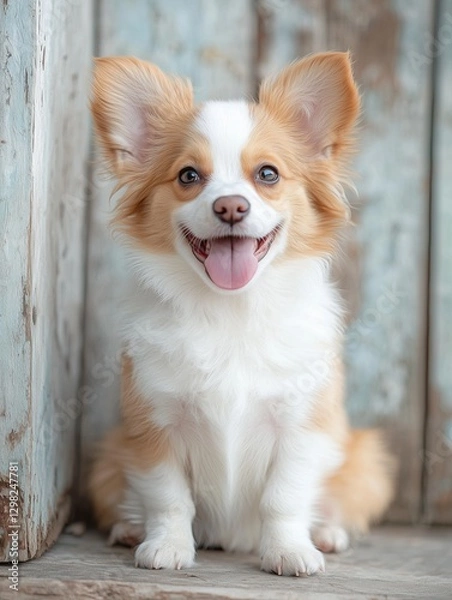 Fototapeta Portrait of chihuahua puppy dog sit and smile cheerful