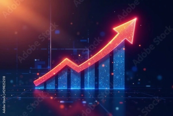 Obraz Growth chart with upward arrow on modern digital screen, technology, data