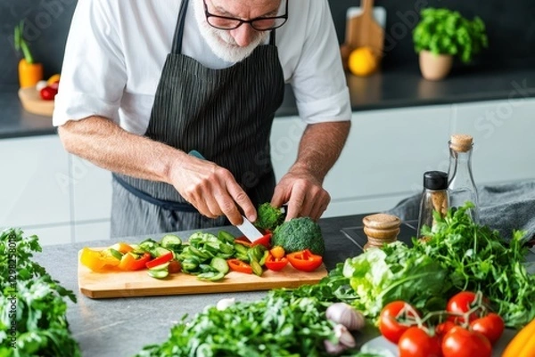 Obraz Chef Crafting Colorful Vegetable Dish With Precision