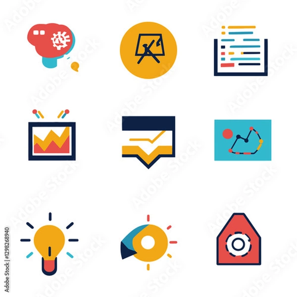 Fototapeta Business Strategy and Data Analysis Icons on White Background, Colorful