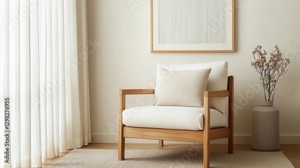 Obraz Modern Minimalist Interior Design with Elegant Chair and Decorative Elements in Cozy Living Space