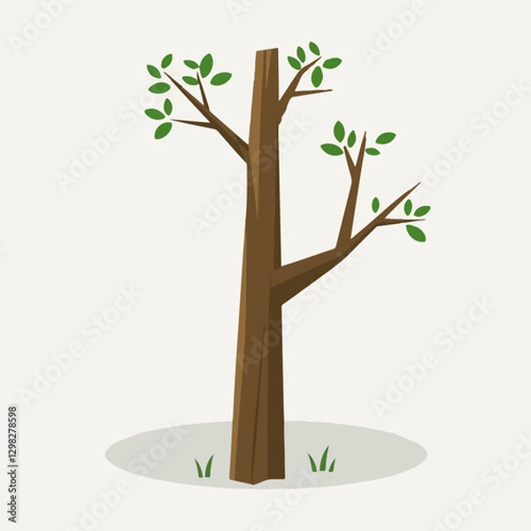 Fototapeta A Flat-Style Thick tree branch on a Plain White Background