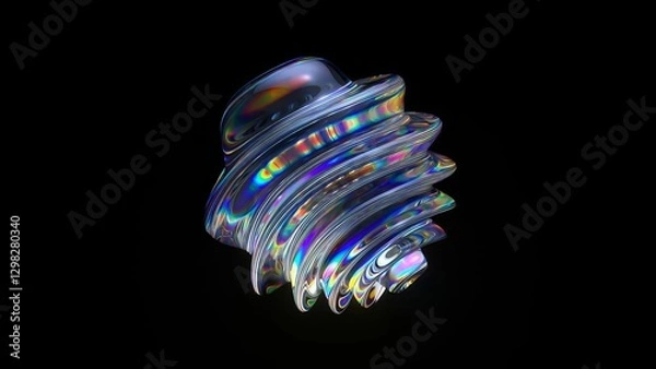 Fototapeta Iridescent glass sphere morphing dynamically, changing shape with fluid movements against dark backdrop, creating mesmerizing visual transformation
