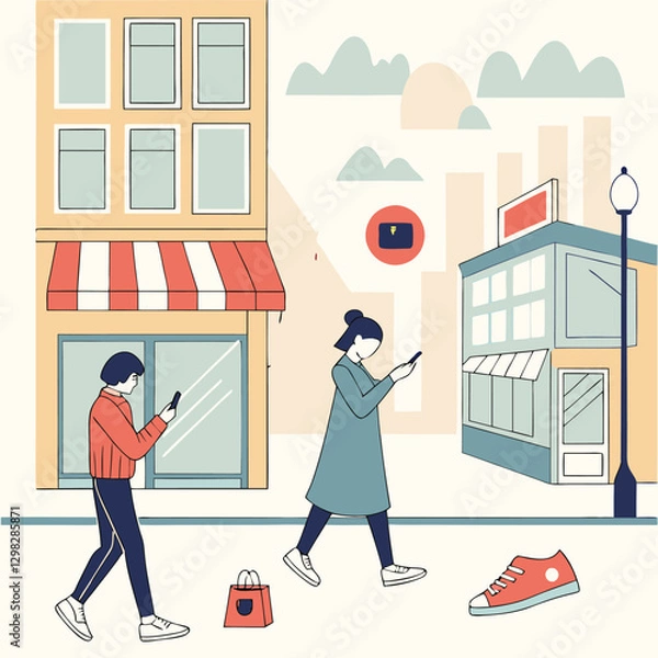 Fototapeta Augmented reality (AR) shopping experience in an urban environment