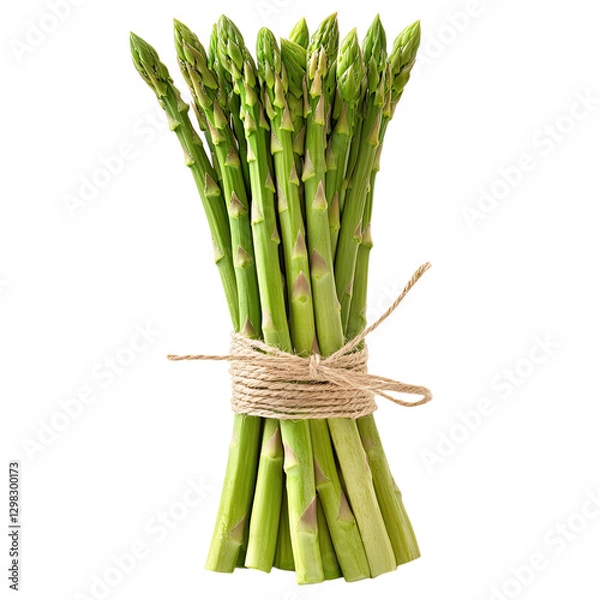Fototapeta A bunch of fresh green asparagus stalks tied together, isolated on a transparent background.