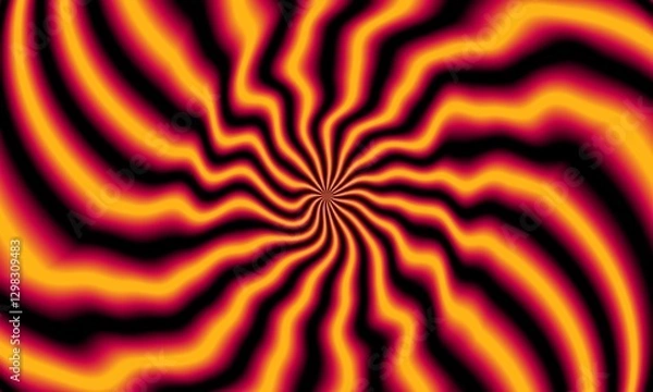 Fototapeta Abstract psychedelic swirl with hypnotic black and orange waves radiating from the center, creating an intense and mesmerizing.