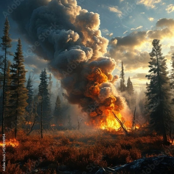 Obraz Burning forest on fire, disaster Generated AI