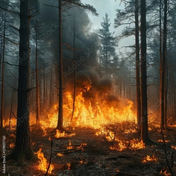 Obraz Burning forest on fire, disaster Generated AI