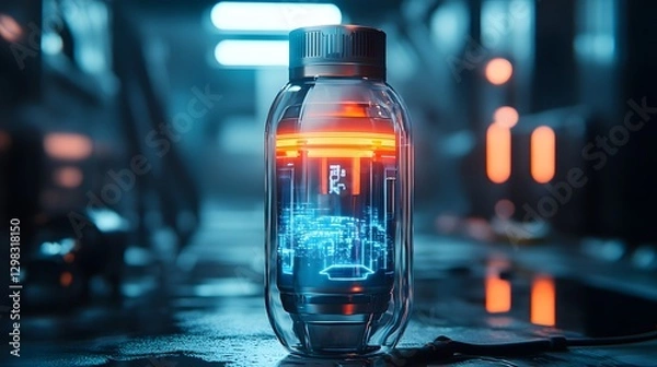 Fototapeta Unique bottle emitting a glowing light from within creating a magical atmosphere for decorative and artistic displays
