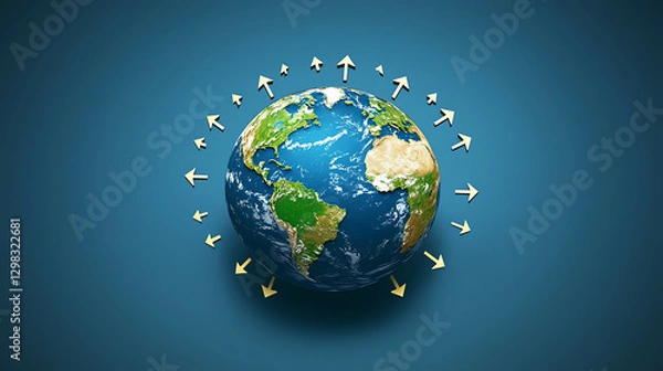 Fototapeta A globe with arrows pointing to different places on it