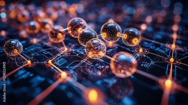 Obraz Futuristic vector of AI technology in pharma analytics examining clinical studies and market insights