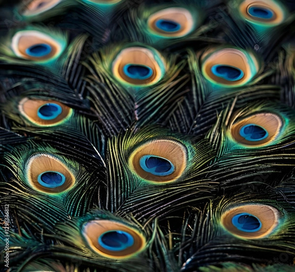 Fototapeta The peacock feather background is a true embodiment of the beauty and grace of nature. Peacock feathers are known for their vibrant colors and intricate patterns that fascinate the eye.
