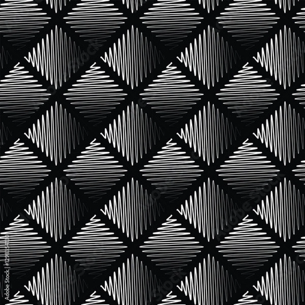 Obraz Bw abstract geometric seamless pattern. Black and white ornament of hatched diamonds with shadows