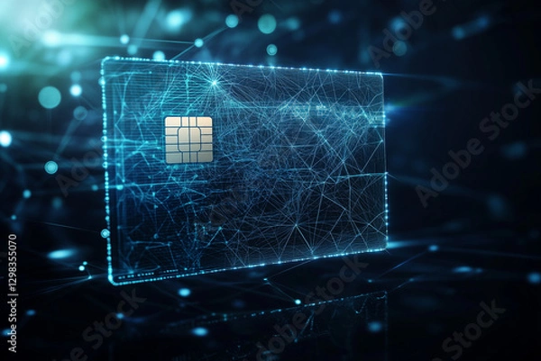 Fototapeta Futuristic Digital Credit Card with Cybersecurity Network