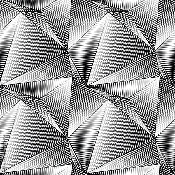 Obraz Low poly bw graphic seamless pattern. Abstract geometric texture. Triangles, crystal, low polygonal texture. Hatched surface in black and white