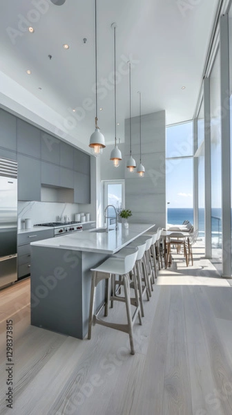 Obraz Photo of a modern kitchen in a penthouse
