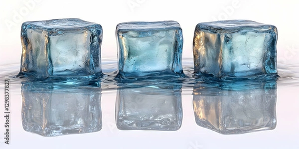 Fototapeta Three Ice Cubes in Water -  Realistic Image