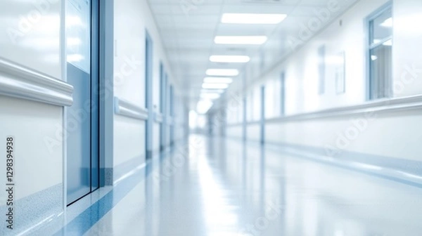 Fototapeta Bright and Clean Hospital Corridor with Modern Design and Lighting