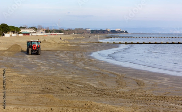 Obraz Work vehicle on a sandy beach