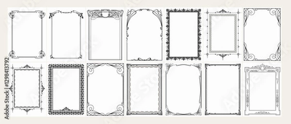 Fototapeta Big set Template of Decorative vintage frames,borders rectangular shape. Old backgrounds.