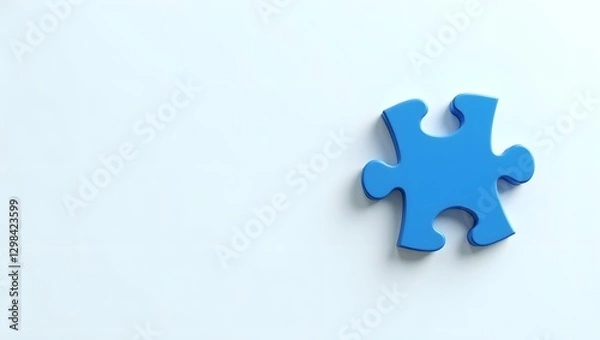 Obraz Minimalist Glossy Blue Puzzle Piece Floating on White Background for Autism Awareness