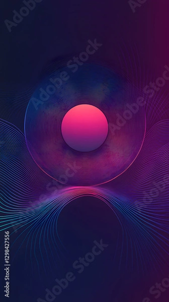 Fototapeta Abstract background with sound waves and circular light effects
