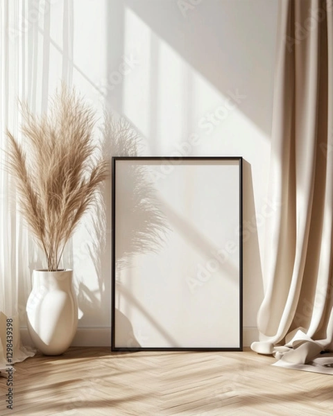 Obraz Mockup of a canvas on the wall in a cozy living room – Minimalist and rustic style