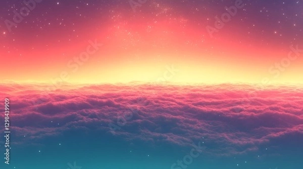 Fototapeta Pink and orange cloudscape with stars creating a dreamlike atmosphere