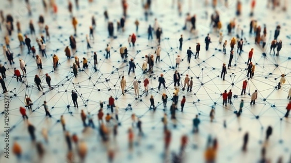 Fototapeta Many people connected to each other. Aerial network with a crowd of people. Generative ai generating connections. Numerous individuals were linked lifestyle to one another.