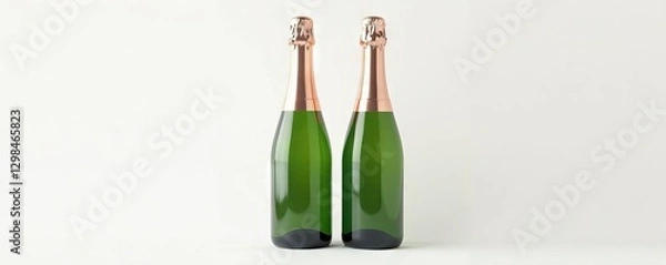 Fototapeta Two luxury champagne bottles, green and rose gold, on white, product, template, alcohol