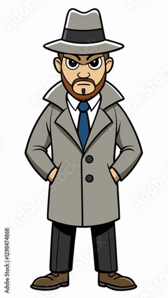 Fototapeta Private Investigator in gray coat showing determination