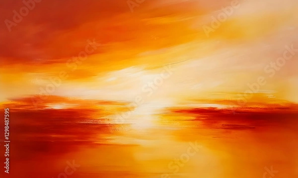 Fototapeta Abstract orange and yellow painting with visible brush strokes, red, orange, green, yellow, textured, background, close-up, detail,
