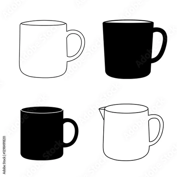 Fototapeta line art vector illustration collection of coffee mug . isolate on a white background.