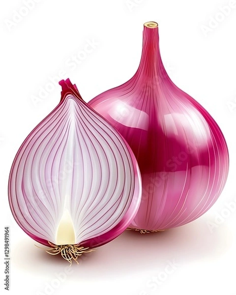Obraz Red Onion  Fresh Vegetable  Halved  Cooking Ingredient  Isolated