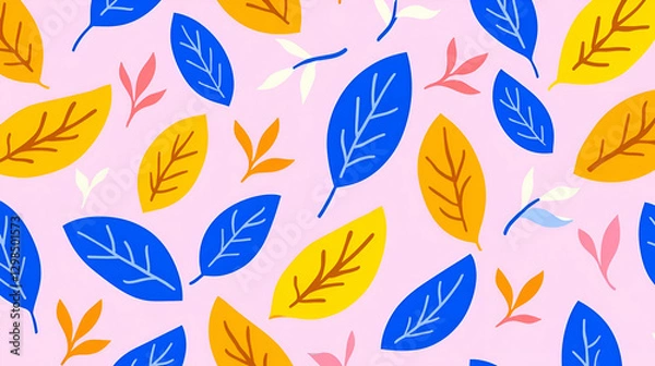 Fototapeta Colorful Leaf Pattern Design on Light Pink Background for Textiles