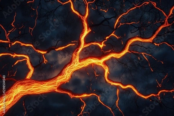 Fototapeta Lava-Infused Branches Against a Stormy Sky