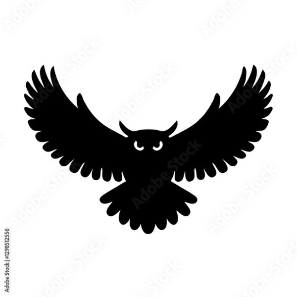 Fototapeta This bold black-and-white silhouette of an owl captures the majestic power of the nocturnal predator in flight. With its wings spread wide and symmetrical form, the owl’s pose exudes strength and domi