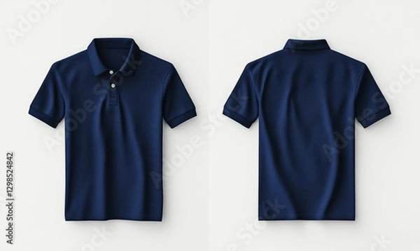 Obraz Dark blue polo shirt mockup, front and back view on a white background