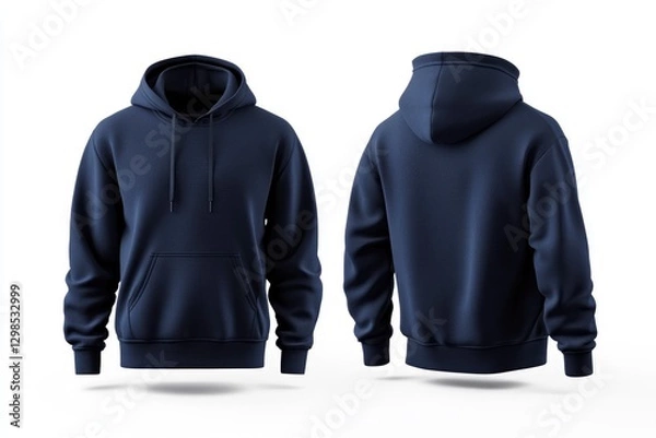 Obraz navy blue athletic hoodie, front and back view, isolated on a white background.