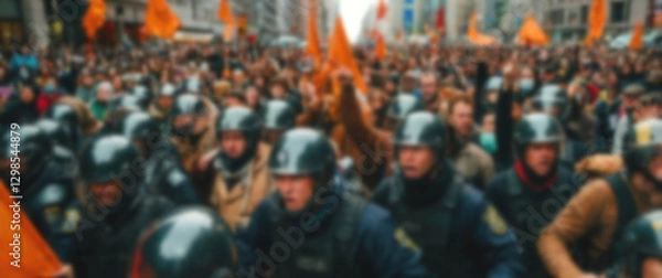 Fototapeta Blurred background underscores the magnitude of a large-scale protest, resonating with public outrage