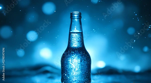 Fototapeta Blue sparkling bottles blue backdrop
