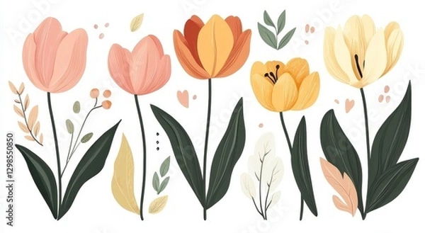 Fototapeta spring tulips vector illustration