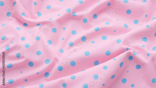 Fototapeta a close-up of a playful polka dot fabric with evenly spaced blue dots on a pink background. the texture should be soft and smooth, with a clean and cheerful aesthetic