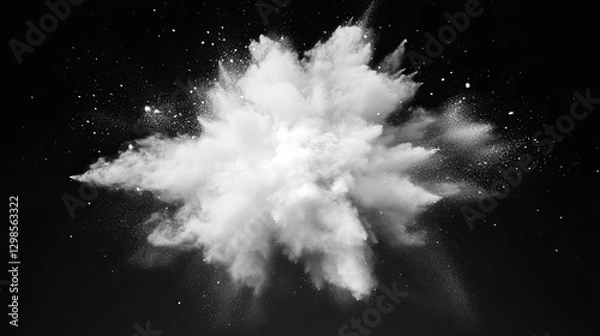 Fototapeta Minimalist white powder explosion with dynamic movement, detailed texture, isolated on a transparent background for abstract designs.